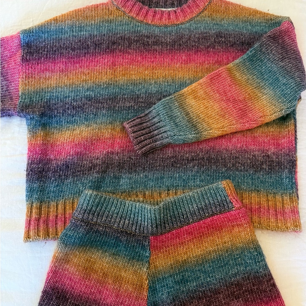 Something Navy XS Colorful Striped Sweater and Shorts Set